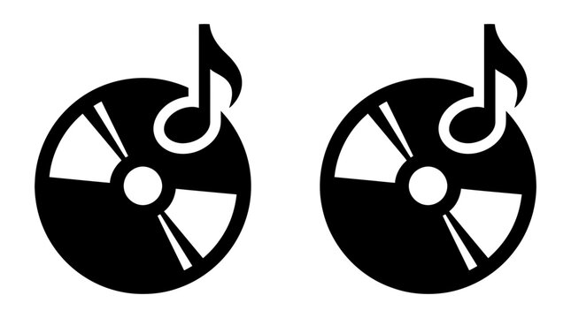 Black and white vector illustration of a compact disc with a musical note symbol