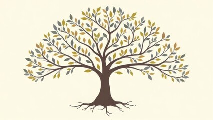 Obraz premium Stylized Tree Illustration with Green and Brown Tones.