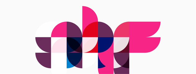 Obraz premium Abstract geometric shapes overlap, creating vibrant pinks, purples, blues. Minimalist design on white background. Modern composition.