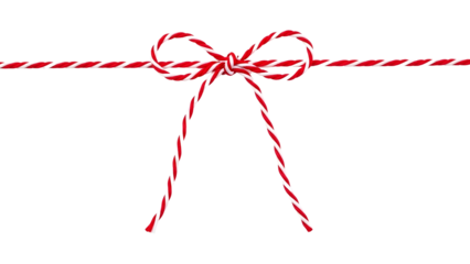 Red and White Striped String Bow Isolated on Black Background