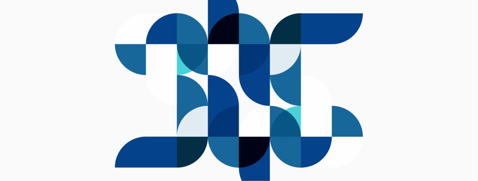 Abstract design features overlapping blue circles forming letter H. Minimalist style, clean lines, modern aesthetic. Simple composition.