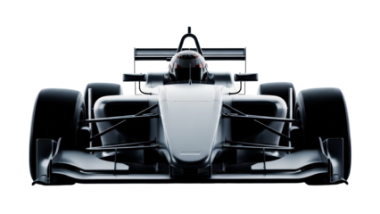 A powerful, monochromatic formula race car, isolated on white, captures the intense speed of competitive winter sport.