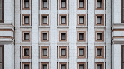 Obraz premium Ornate and symmetric facade of a building with repeating square windows