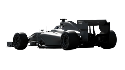 Sleek, isolated dark gray formula 1 race car cutout, showcasing high performance competition and winter sport speed.