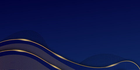 Luxury dark blue and gold wave background with elegant curved lines for banners,wallpapers,brochures and posters