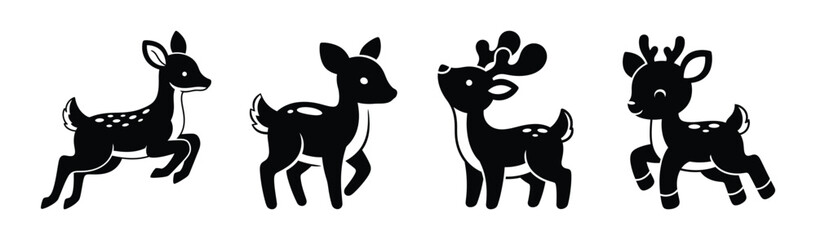 Collection of deer silhouettes in various poses on a white background