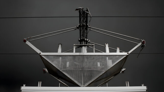 tolerable. Diamond-shaped tram pantograph contacting overhead wires at a platform, industrial detail. mobility guides, transit brochures, designed for mobility and urban transit guides.