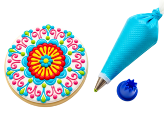 Decorating a cake with piping bag and icing