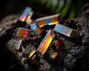 Colorful Iridescent Crystals On Tree Bark