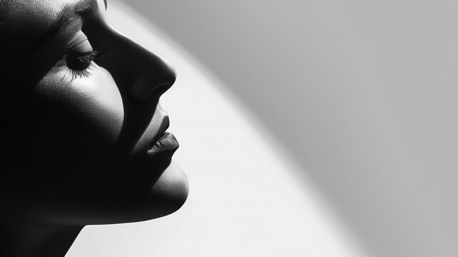 Mujer de perfil en blanco y negro