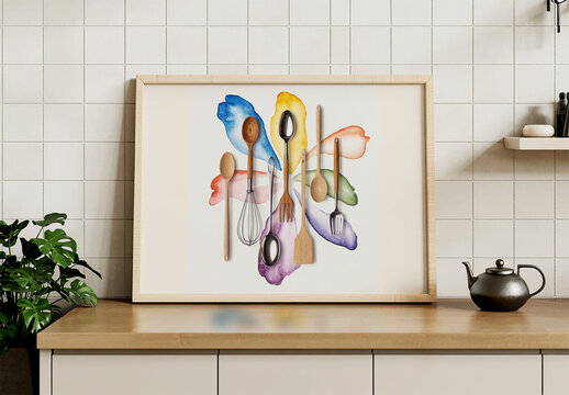 Horizontal Frame Mockup with Kitchen Utensil Art