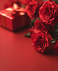 Red Roses and Gift Box Flat Lay &ndash; Generative AI