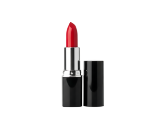 Red lipstick in black tube with silver accent