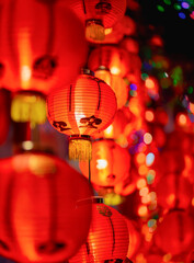 Red lantern decorated during lunar new year celebration on street in chinatown.