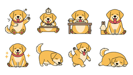 A playful golden retriever engaging in various lifestyle activities showcasing pet care and joyful moments in a vibrant home environment from a child's viewpoint