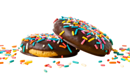 Delicious chocolate donuts with colorful sprinkles