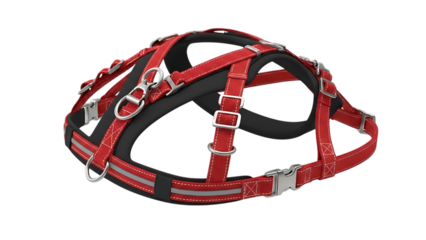 Red Dog Harness with Silver Buckles and Reflective Strips pet accessory black
