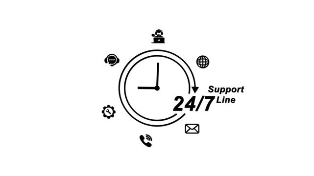 24/7 Support Line Clock Customer Service Concept help desk