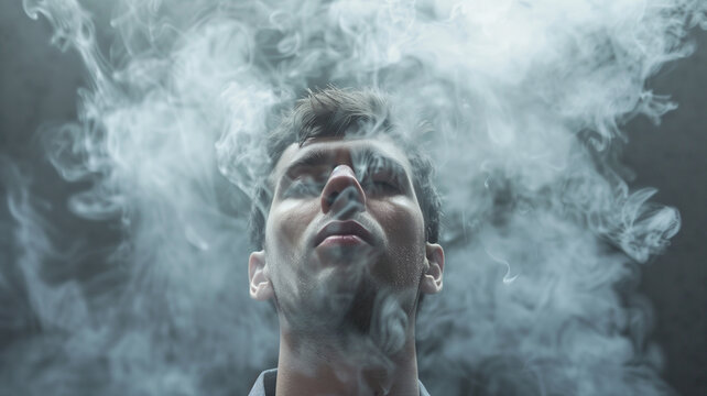 Rostro de hombre entre humo de tabaco