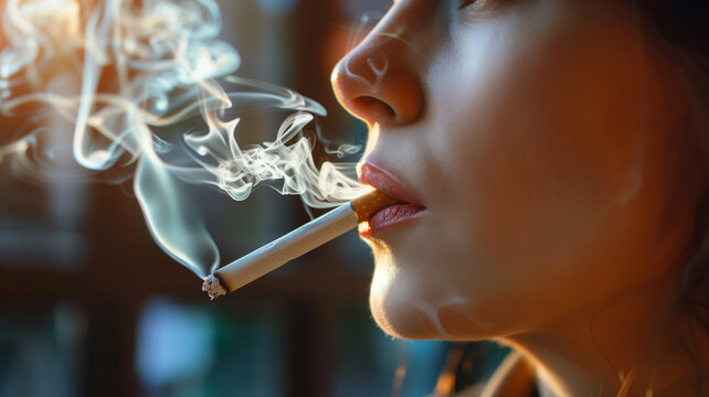 Mujer fumando cigarrillo y humo