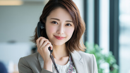 Young Japanese woman working at call center with headset in modern office 15