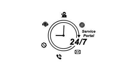 24/7 Service Portal Set with Clock and Communication Symbols customer support communication phone