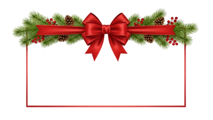 Merry Christmas greeting card design featuring a red ribbon bow and gold holiday ornaments for a festive New Year celebration illustration