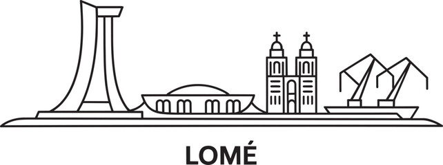 Fototapeta premium Lome Togo city skyline linear vector illustration of african landmarks
