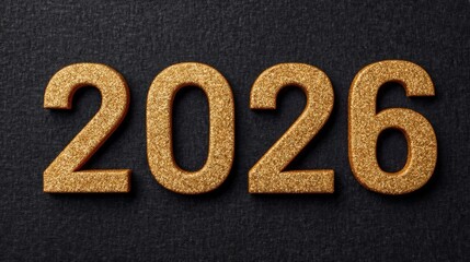 The image features sparkling gold numbers "2026" against a dark textured background, symbolizing celebration and the upcoming year.