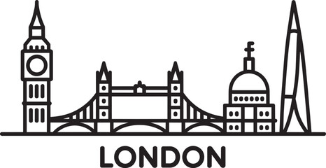 Obraz premium London cityscape outline including Big Ben Tower Bridge Saint Pauls Cathedral and The Shard in a minimalist linear style
