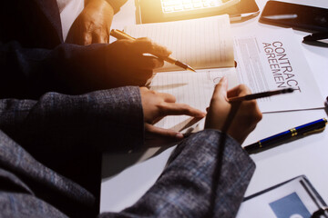 Businesswoman and Male lawyer or judge consult and conference having team meeting with client at law firm in office, Law and Legal services concept