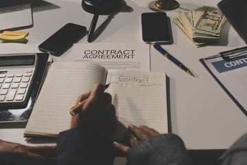 Businesswoman and Male lawyer or judge consult and conference having team meeting with client at law firm in office, Law and Legal services concept