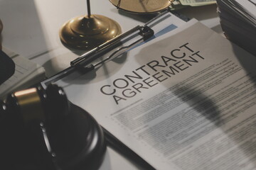 Businesswoman and Male lawyer or judge consult and conference having team meeting with client at law firm in office, Law and Legal services concept