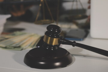 Businesswoman and Male lawyer or judge consult and conference having team meeting with client at law firm in office, Law and Legal services concept