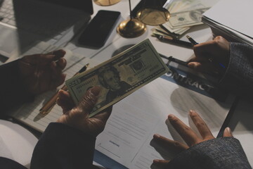 Businesswoman and Male lawyer or judge consult and conference having team meeting with client at law firm in office, Law and Legal services concept