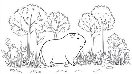 Cute guinea pig in a forest coloring page