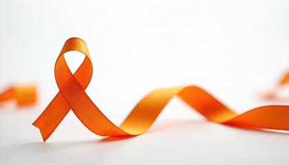 Orange awareness ribbon isolated on white background. Symbolizes support for kidney cancer, leukemia, malnutrition, ADHD, and multiple sclerosis awareness campaigns.
