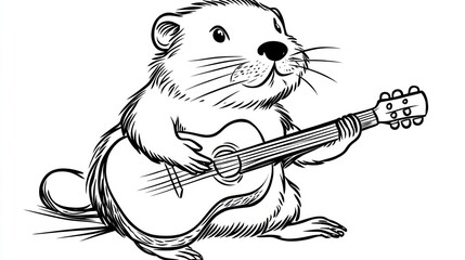 Cartoon rodent playing guitar, whimsical illustration