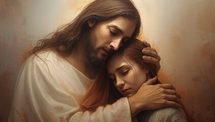 Emotional Embrace of Compassionate Figure and Comforted Individual