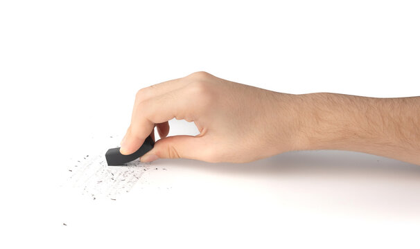 Eraser on paper. Erasing what was written, deleting an error, correcting mistake