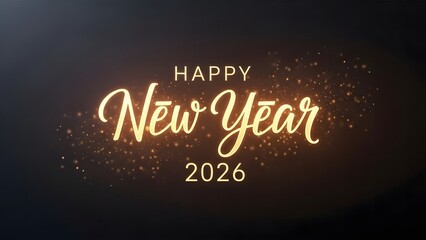 Happy New Year 2026 golden script with sparkling lights celebration holiday