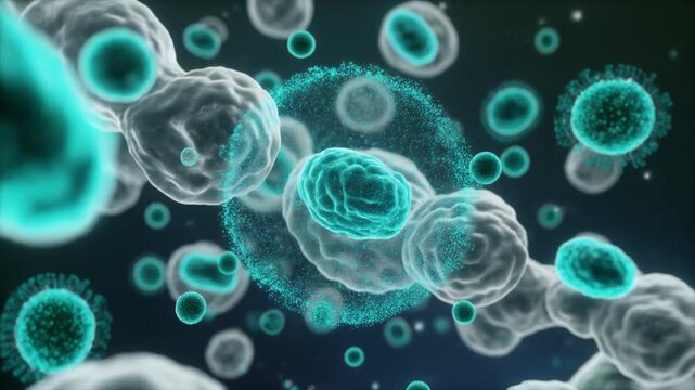 Leptin hormone research microscopic view of cells and particles