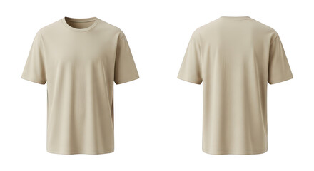 Fototapeta premium Versatile blank beige t-shirt, front and back, for design mockups isolated on transparent background