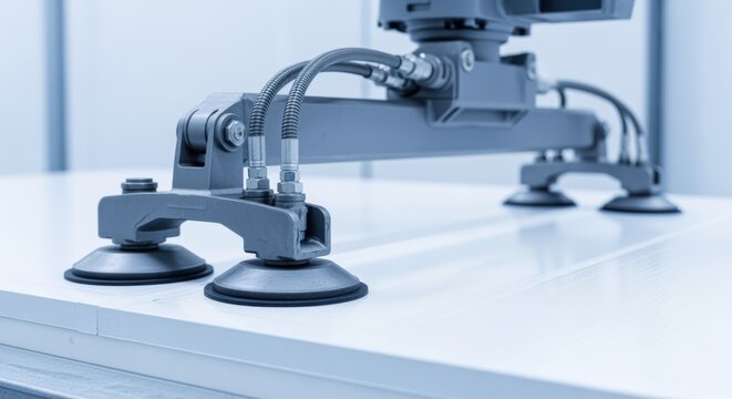 Detail of suction cups attaching to the surface of rigid coldstorage panels highlighting modern vacuum lifter technology in heavyduty handling.