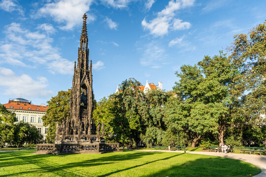 Kranner's Fountain, neo-gothic monument dedicated to Emperor Francis I of Austria, by Josef Kranner, in Park of National Awakening, Prague, Czechia
