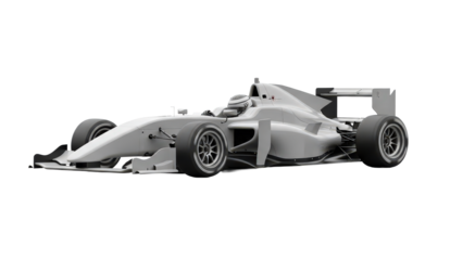 Isolated monochromatic formula race car shows speed and design on white, reflecting the competitive spirit of winter sport.