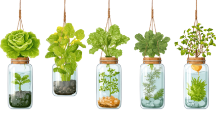Potted fresh organic herbs and garden vegetables like parsley and basil in a basket isolated on a white background create a healthy aromatic ingredient mix