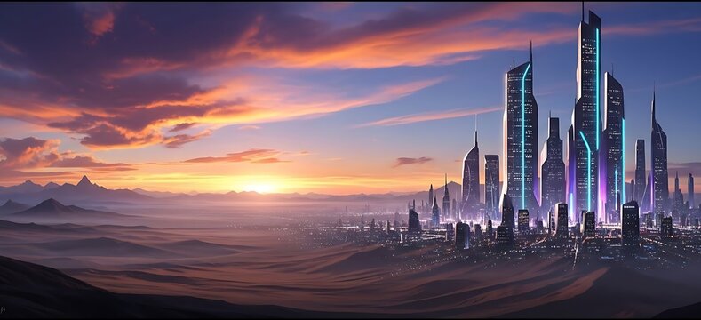 futuristic desert city sci fi landscape background