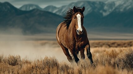 Majestic brown horse galloping open field wallpapers