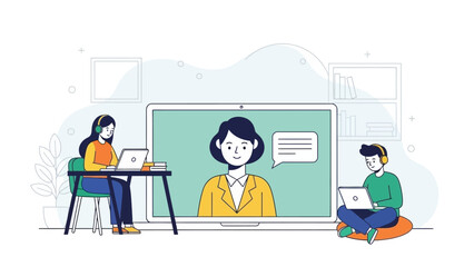 Online learning and remote collaboration with diverse individuals engaging in virtual classrooms and digital education